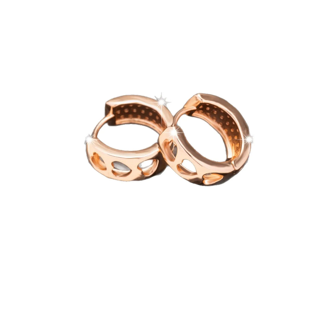 Rose gold electroplated earrings with three hollow heart shapes in circular arrangement
