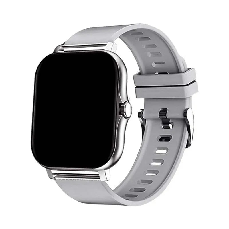 Smart watch with 1.44-inch touch screen showing interface, on a silicone wrist strap.