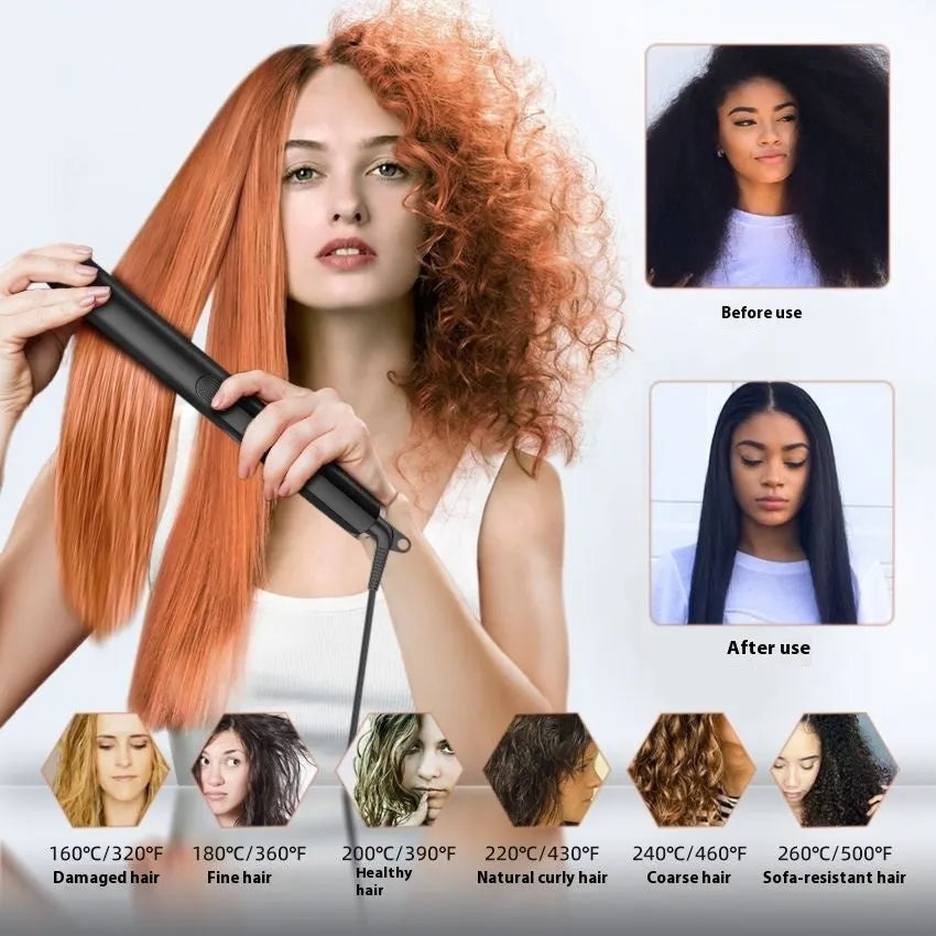 Hair straightener with digital temperature display showing 207℃ and anion technology label