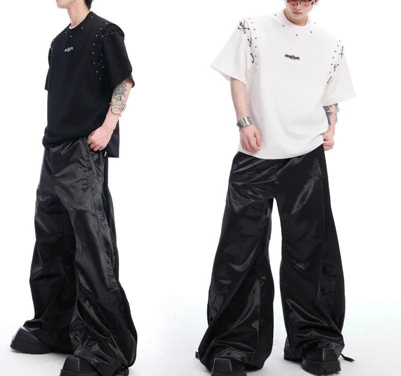 Deconstruction lace-up cutout short sleeve t-shirt in Black or White cotton-polyester blend