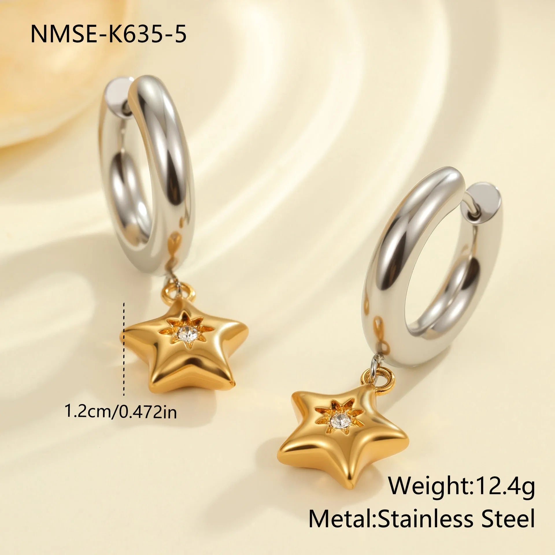 Stainless steel Christmas tree heart earrings with 18K gold electroplating and star geometry