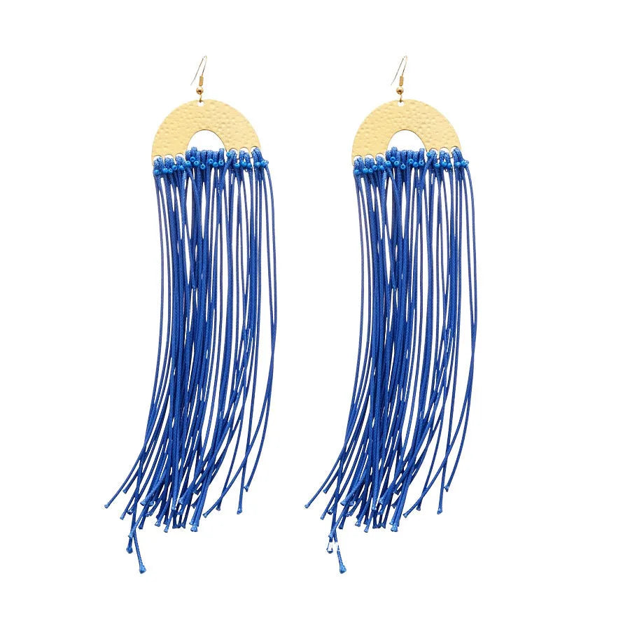 Handmade geometric women's earrings with blue resin flowers on cloth material, 30 Silver Needle colour