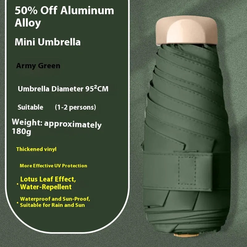 Five-fold manual umbrella with gradient vinyl sunshade showing six alloy bones in beige colour option