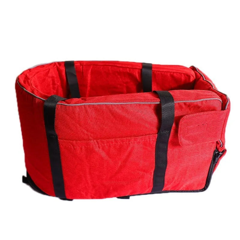 Outdoor cloth dog kennel for car travel in grey, blue, or red colour options.