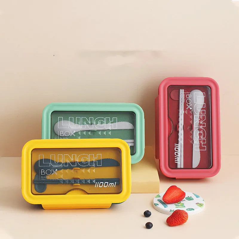 Four-layer plastic bento box in Nordic style with partitioned design showing green colour option