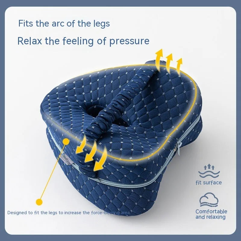 Love heart-shaped memory foam leg pillow in blue colour showing contouring support design