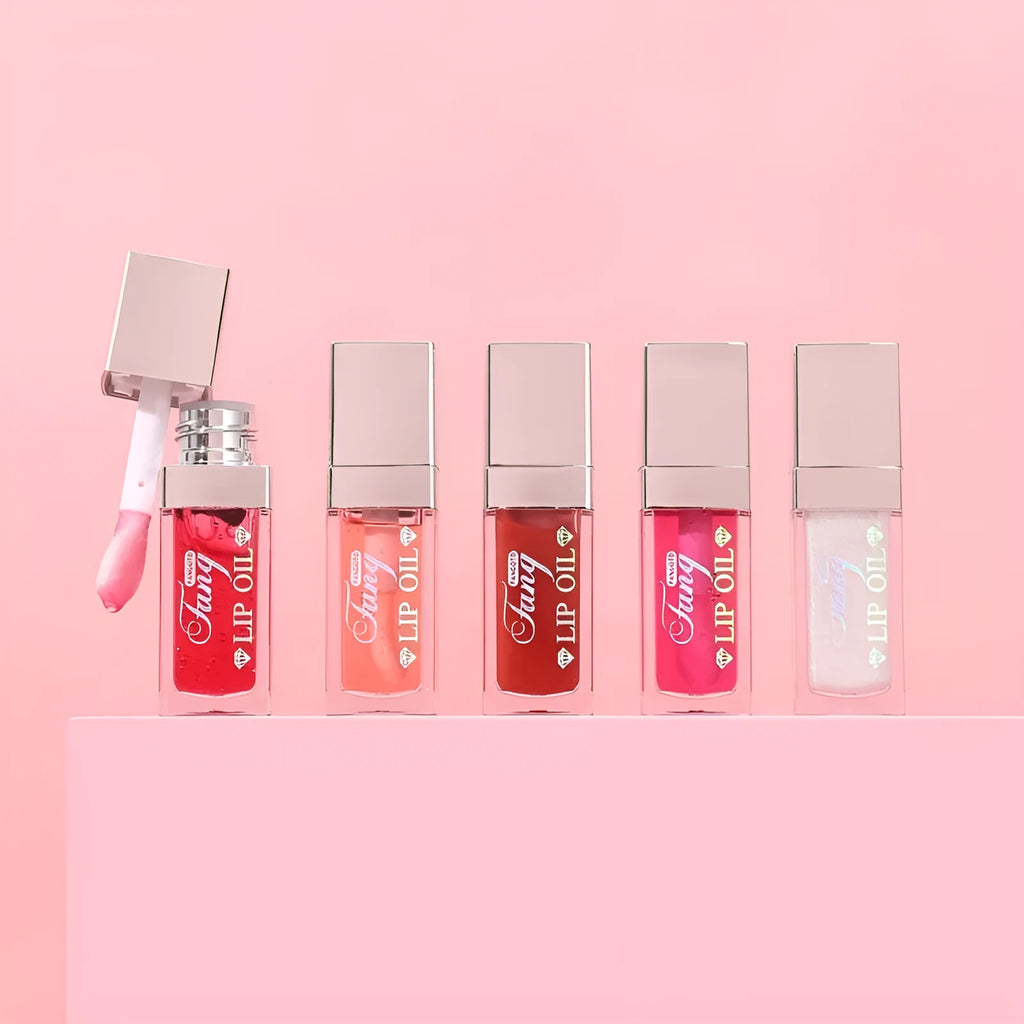 Mint flavour lip gloss stick in twist-up tube showing sheer glossy finish on lips