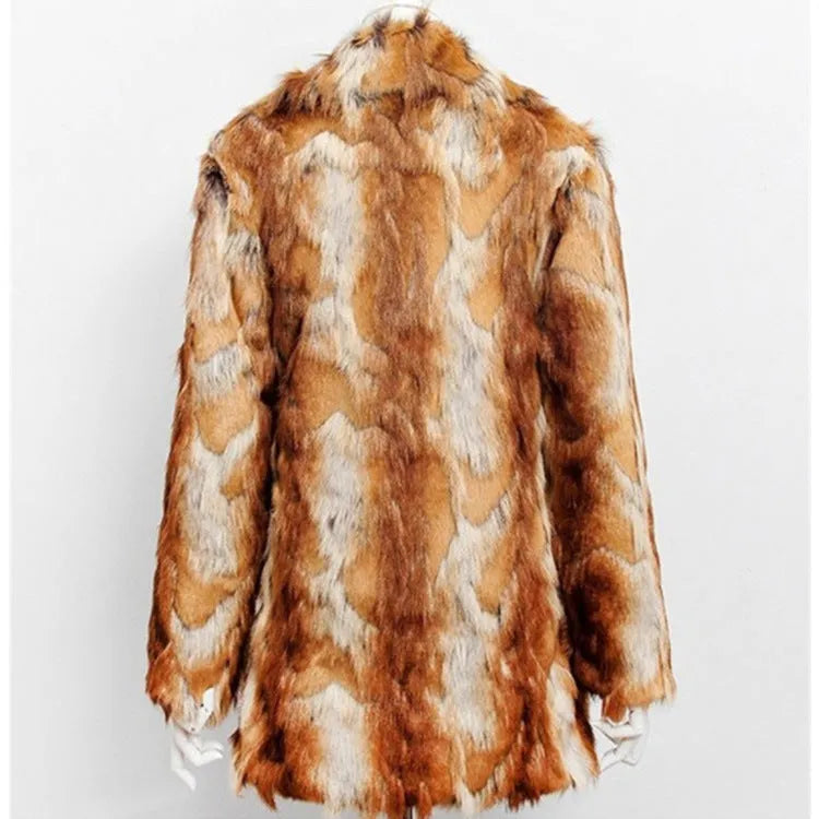 Women's tiger pattern faux fur leather jacket in street fashion style with long sleeves