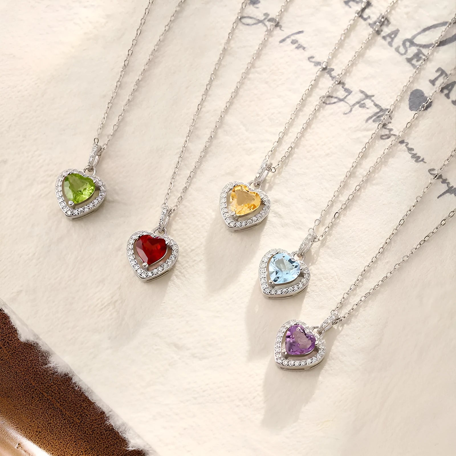 Sterling silver heart pendant necklace with natural gemstone on adjustable cross chain