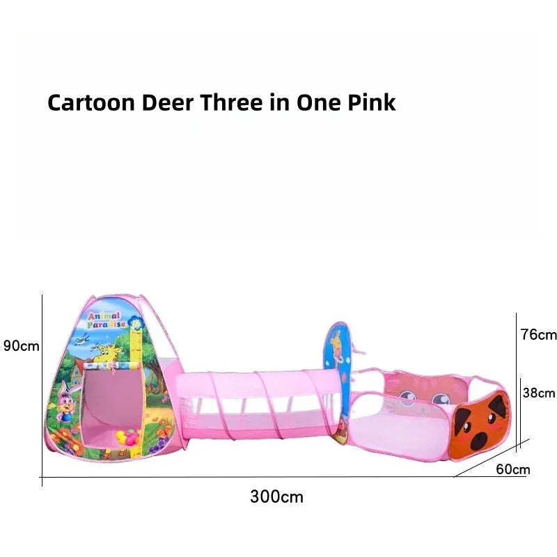 Marine cartoon themed three-in-one children's play tent set with ball pool and tunnel