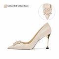 French crystal bridal high heels with rhinestone decoration on cloth upper, available in pointed toe styles with stiletto heels