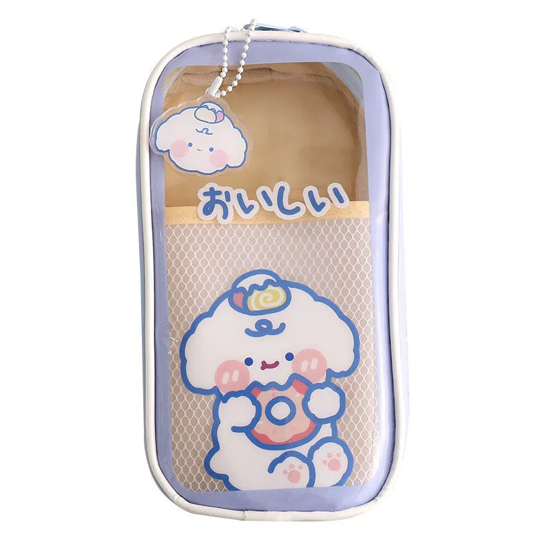 Transparent cartoon pencil case with large capacity and vertical South Korea style patterns