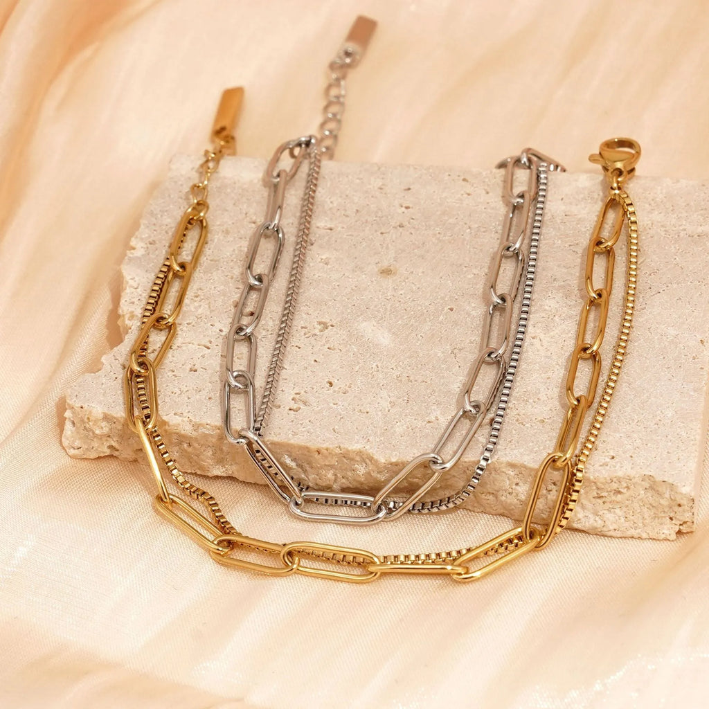 Double layer titanium steel bracelet for women in gold or silver electroplated finish