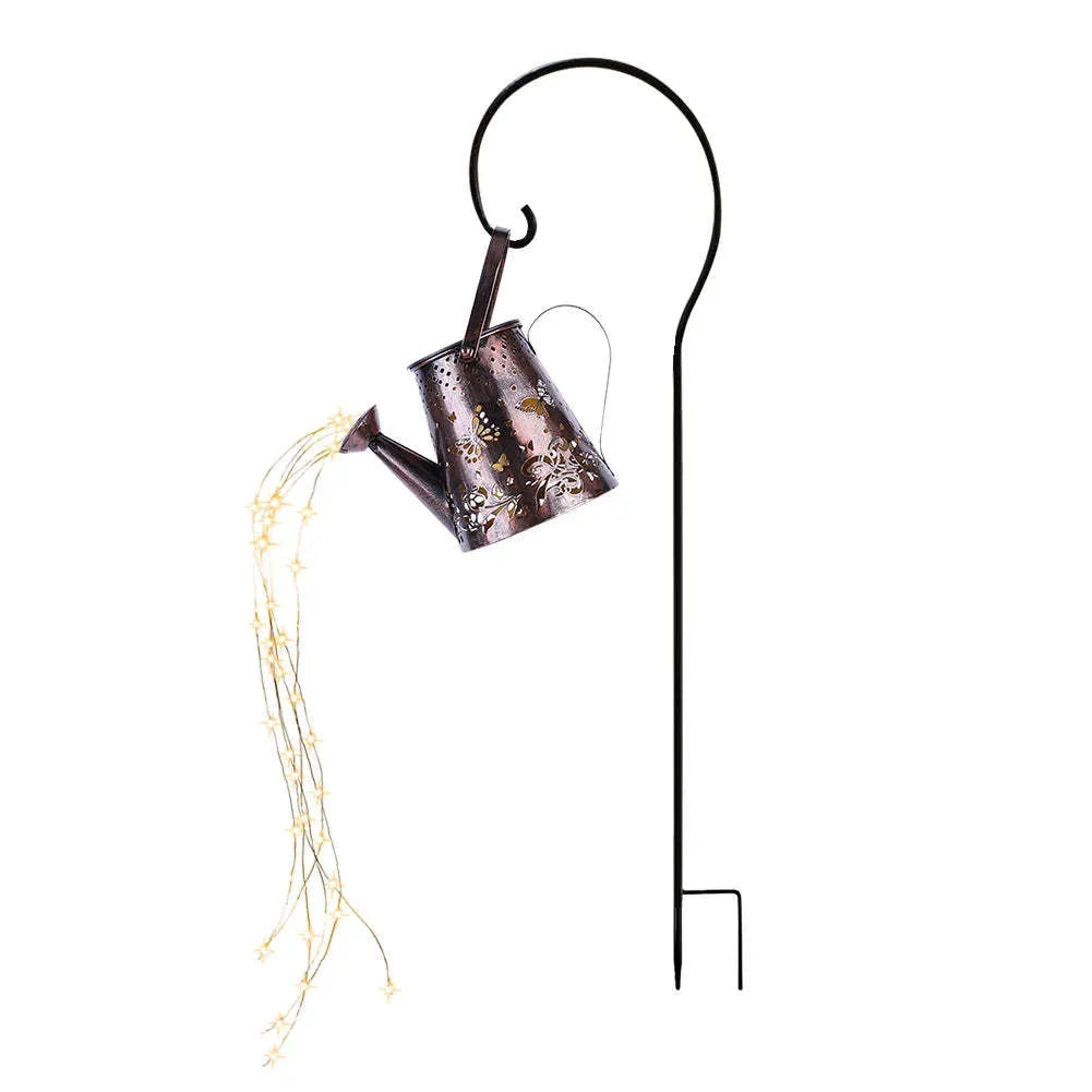 Solar garden lamp with tapered butterfly silhouette design in iron construction
