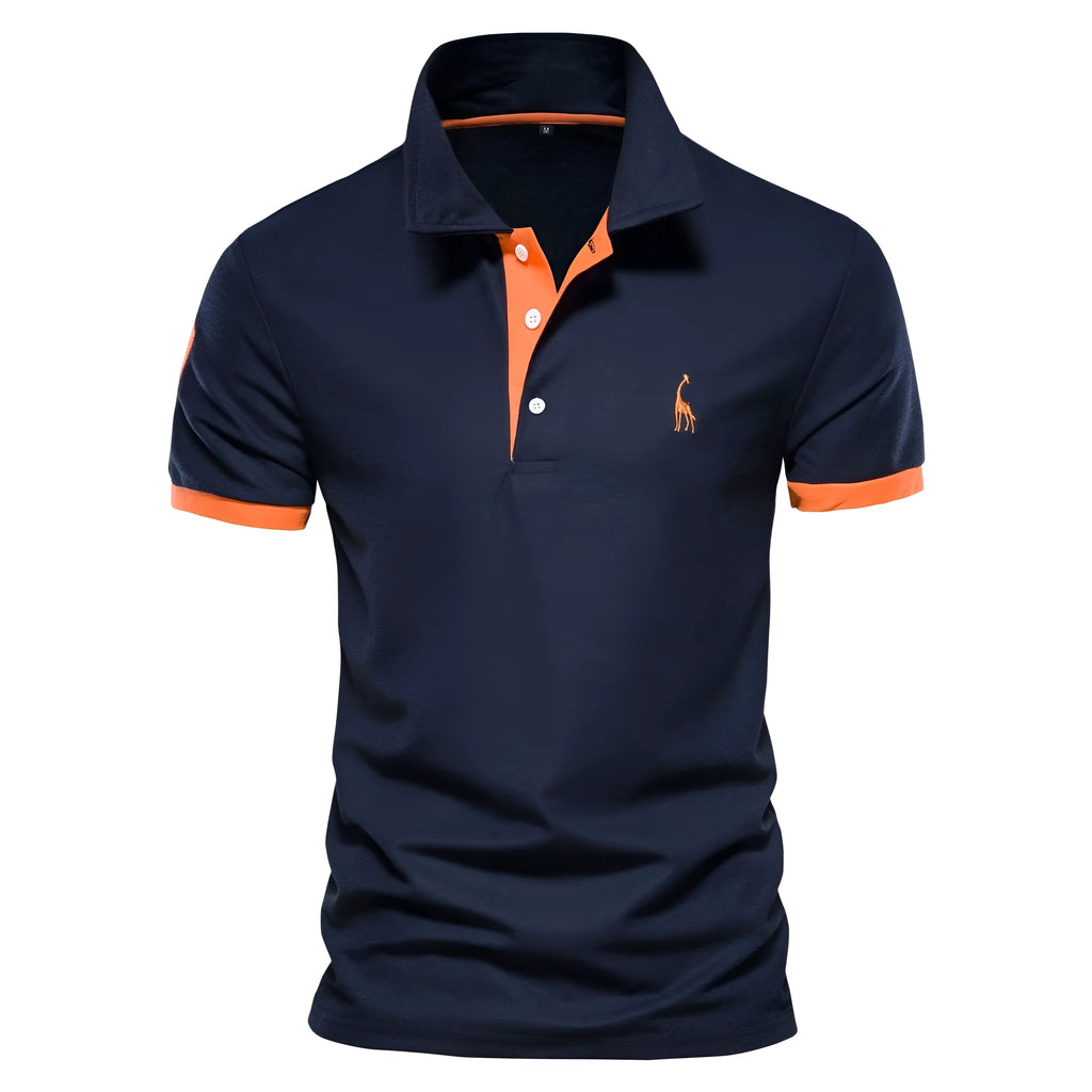 Men's slim fit short sleeve t-shirt featuring a deer embroidery design on the chest.
