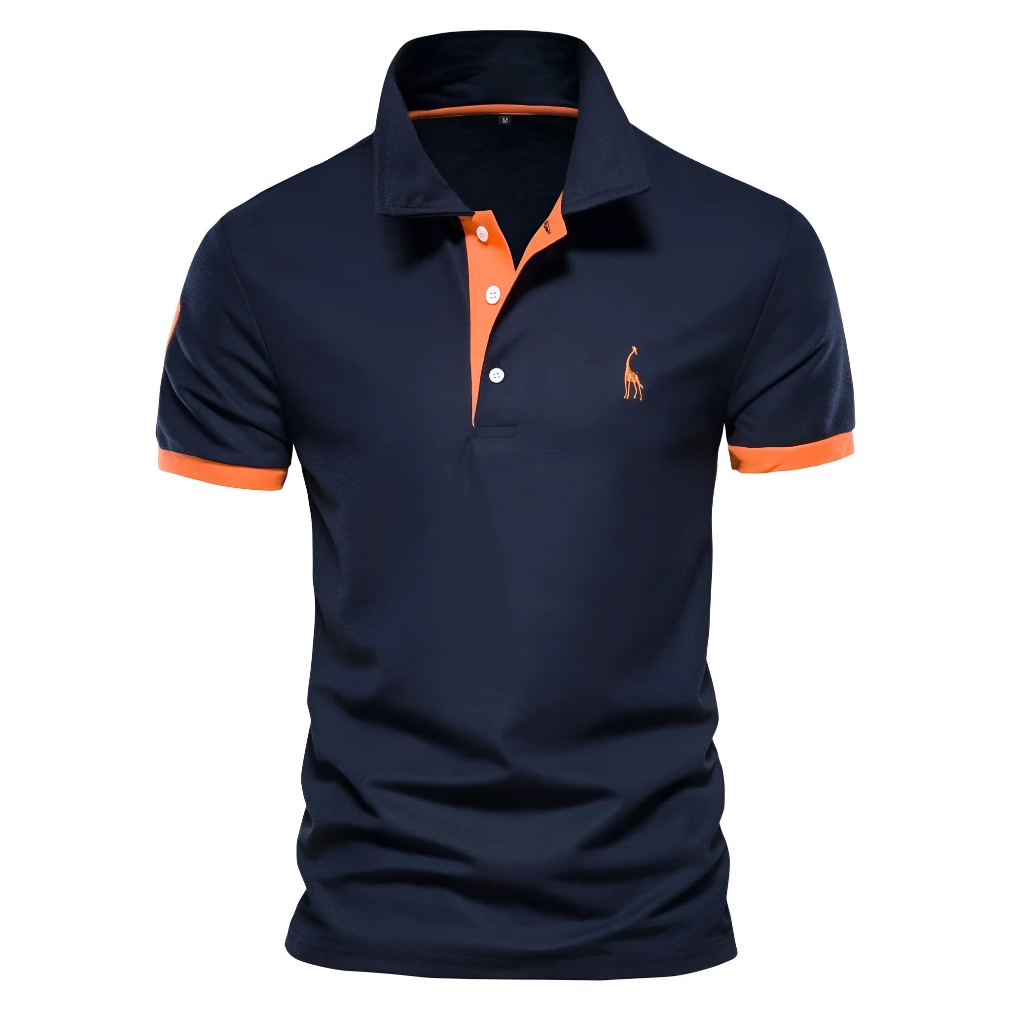 Men's slim fit short sleeve t-shirt featuring a deer embroidery design on the chest.