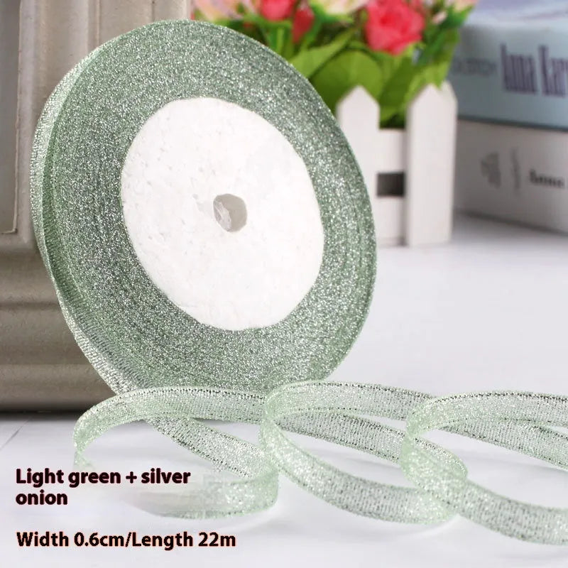 Roll of narrow 0.6cm wide polyester satin ribbon in a choice of colours, showing 22 metre length.