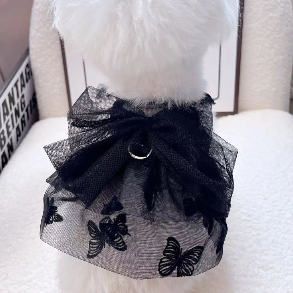 Black gauze princess tulle skirt for small dogs and cats with elastic chest