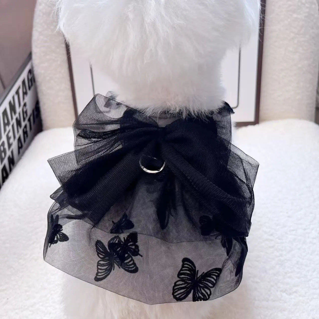 Black gauze princess tulle skirt for small dogs and cats with elastic chest