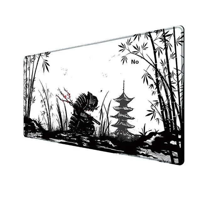 Japanese samurai pattern gaming mouse pad with cloth surface and non-slip base in various size configurations