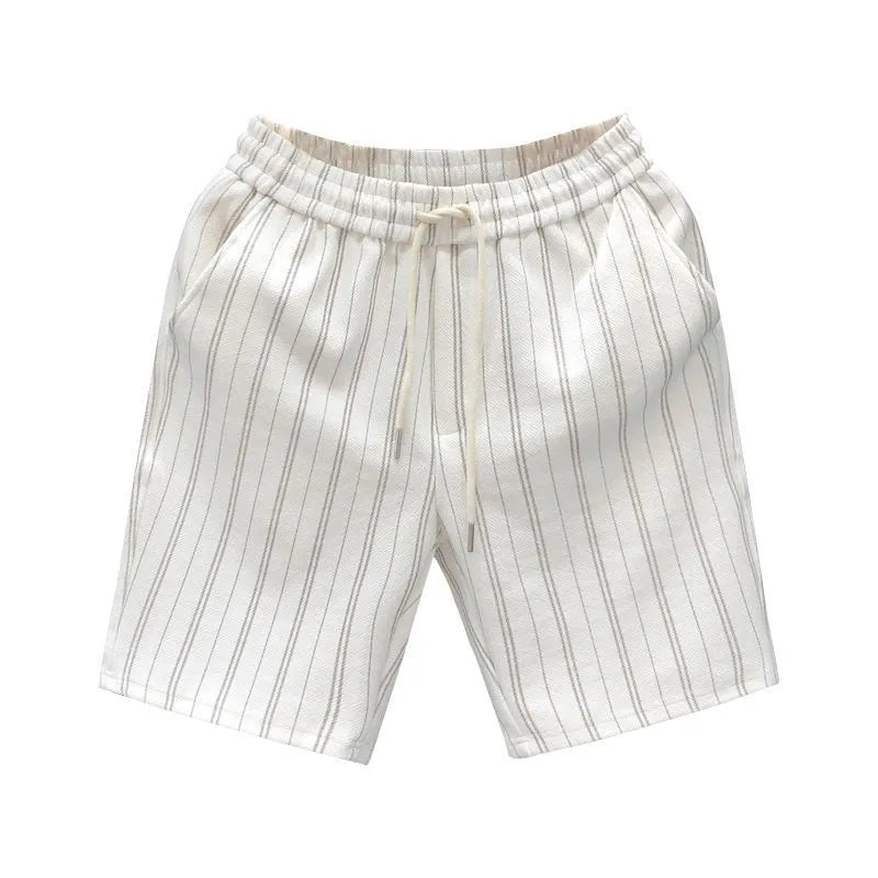 Men's black and white striped casual shorts with a fleece lining and double-layer waistband.