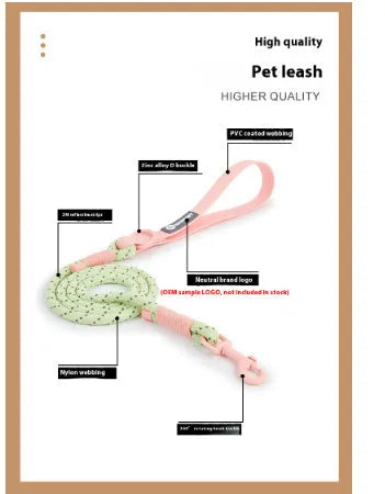 Solid colour PVC dog hand holding rope leash in dark red purple yellow or taoyao green, 120cm long.