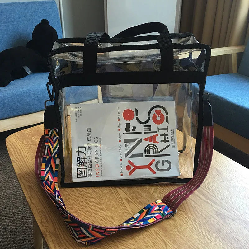 Transparent PVC women's shoulder messenger bag with front compartment and crossbody straps