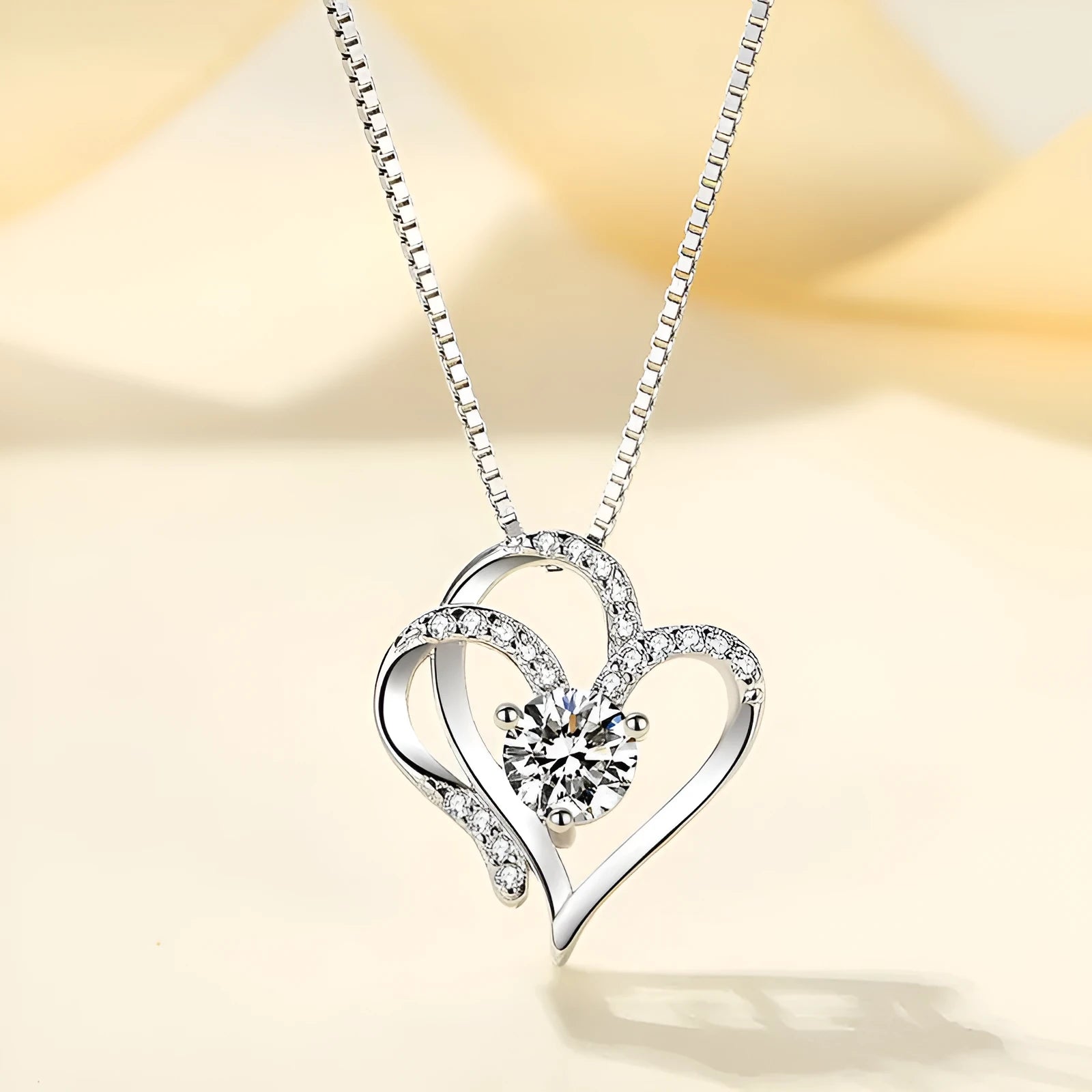 Women's 925 silver heart necklace in rose gold, white gold, and yellow gold plating options