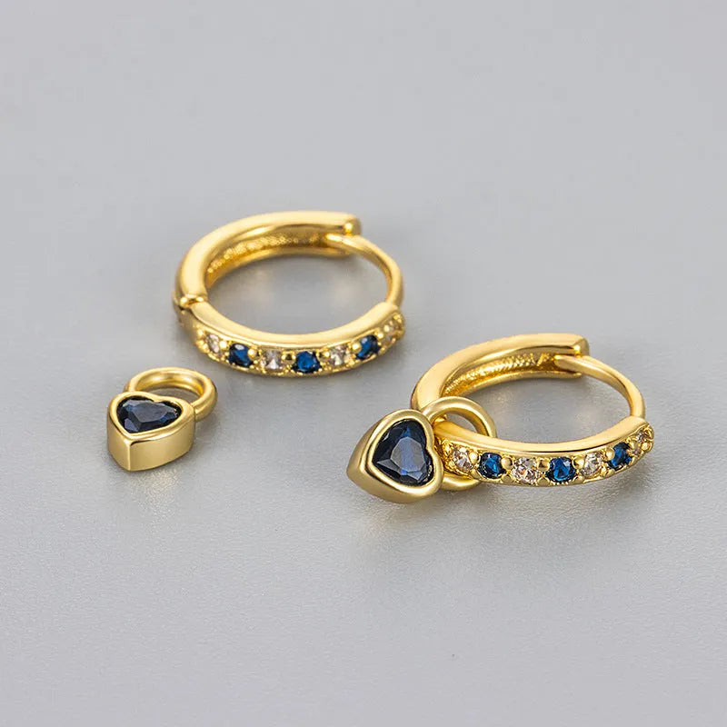 Women's heart drop earrings with coloured gemstone in gold or white gold colour metal