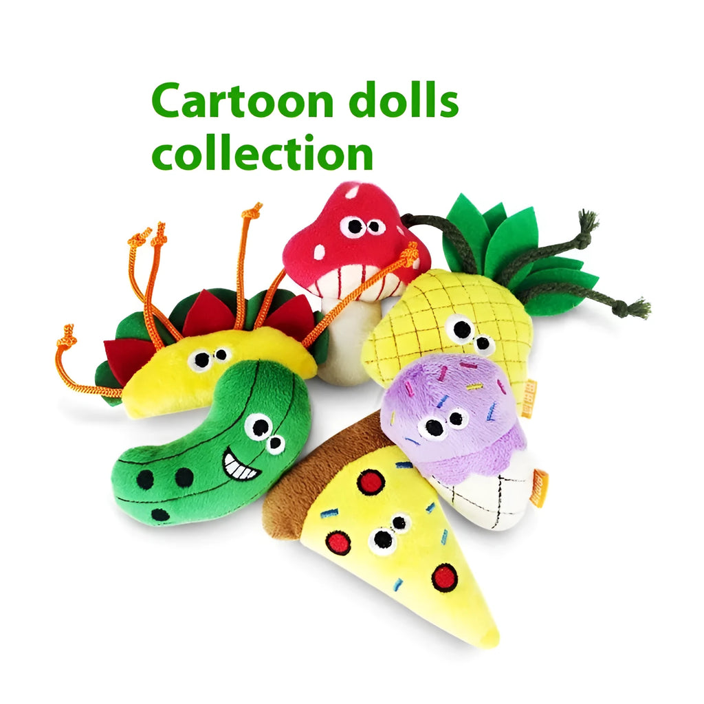 Polygonum multiflorum catnip cat molar pillow toy in six food designs: burrito, cone, cucumber, mushroom, pineapple, pizza