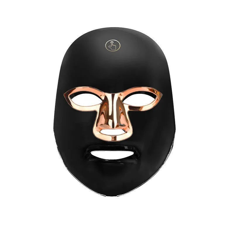 Rechargeable manual touch LED beauty face mask in white rose gold edge colour with fixing strap