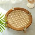 Brown woven rattan pet hammock bed measuring 46cm square raised off the ground