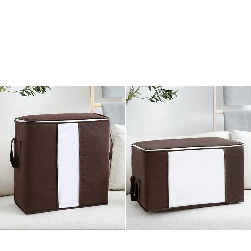 Non woven fabric quilt storage organiser bag with compression seal in beige colour