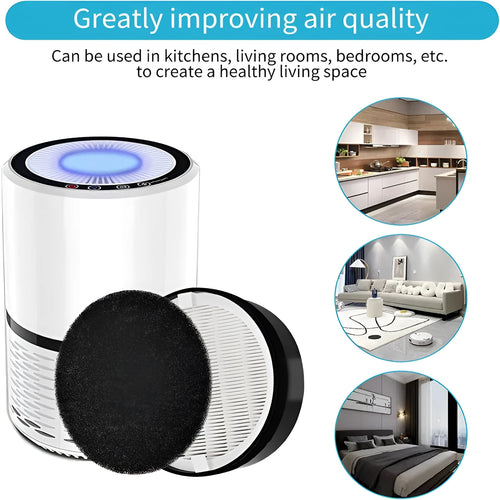 Levoit LV-H132 air purifier replacement filter and washable pre-filter cotton, shown with dimensions.