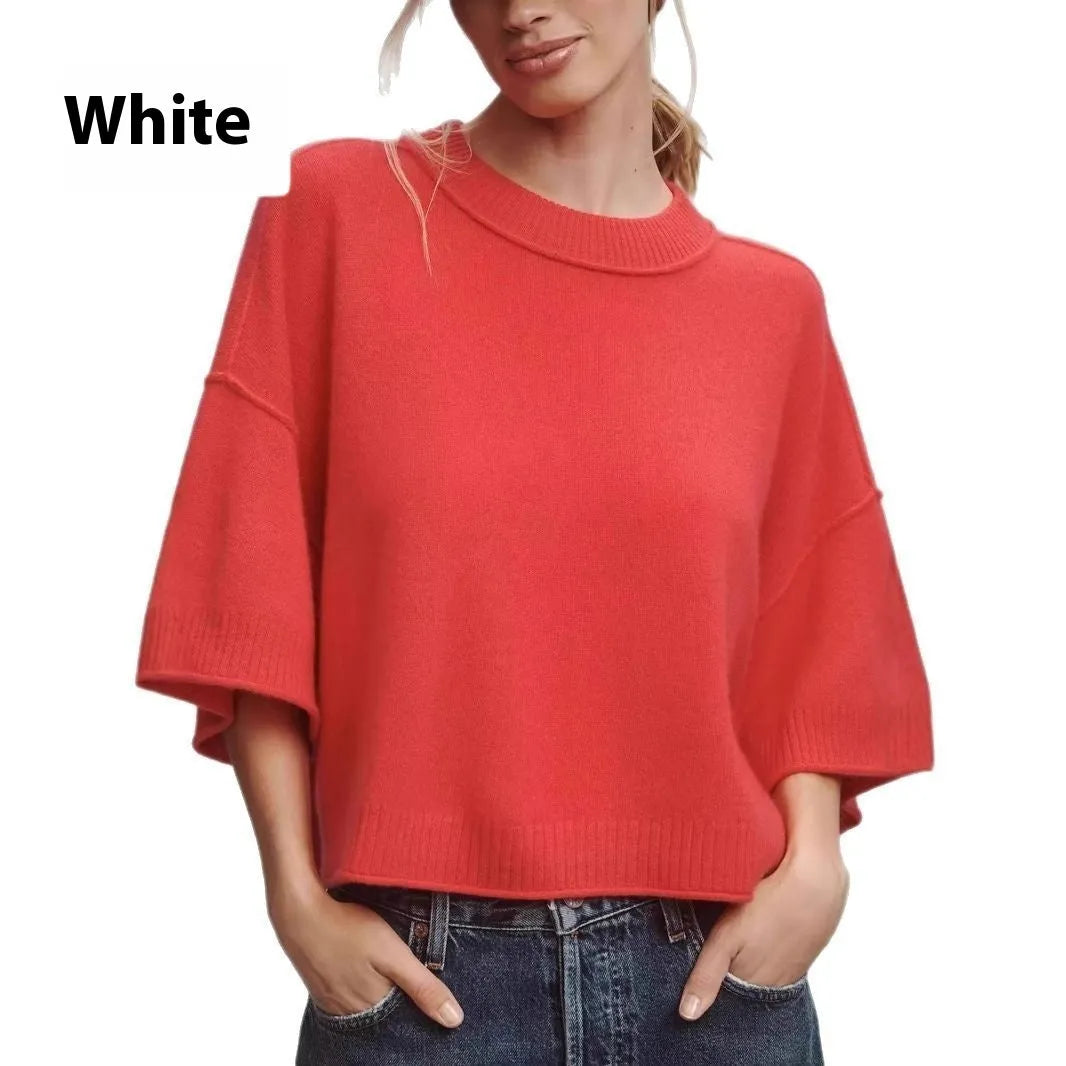 Red or white short viscose fibre T-shirt with an exposed navel cut, shown on a model.