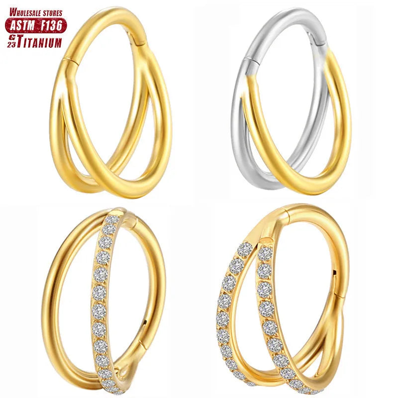 Titanium alloy fork nose ring for body piercing in silver colour on a grey background.