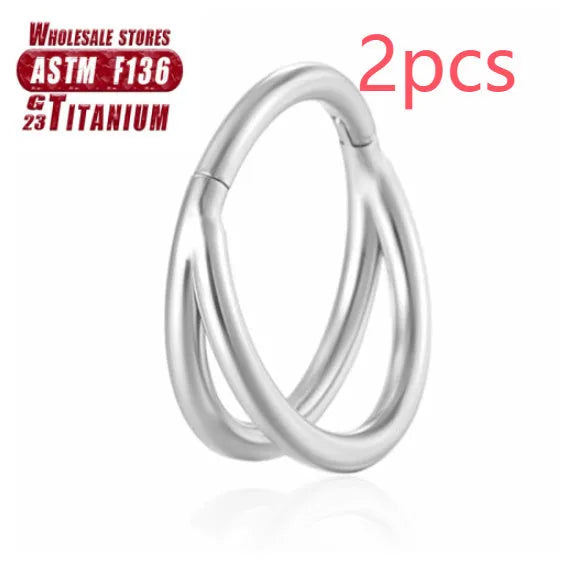 Titanium alloy fork nose ring with screw-on ball closure in silver finish.