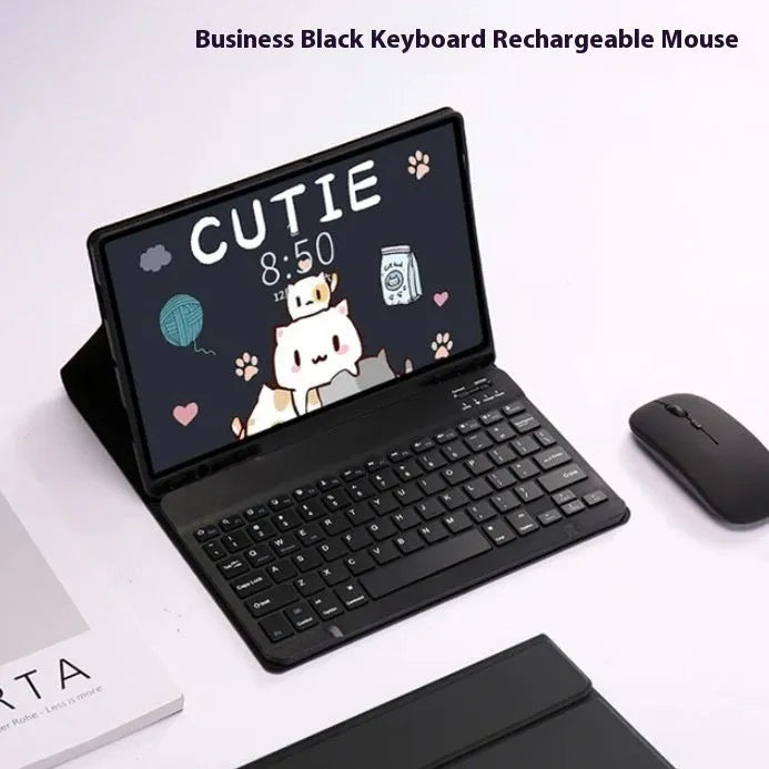 Samsung tablet in TPU leather case with Bluetooth keyboard and charging mouse in Business Black colour