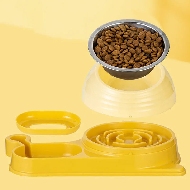 Brown automatic cat water bowl with elevated food dish for cats and small dogs
