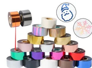 Roll of golden electrochemical aluminium hot stamping foil for leather and plastic branding.
