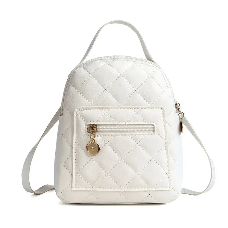 Hard shell square girls backpack with embroidery in black, pink, or white colours.