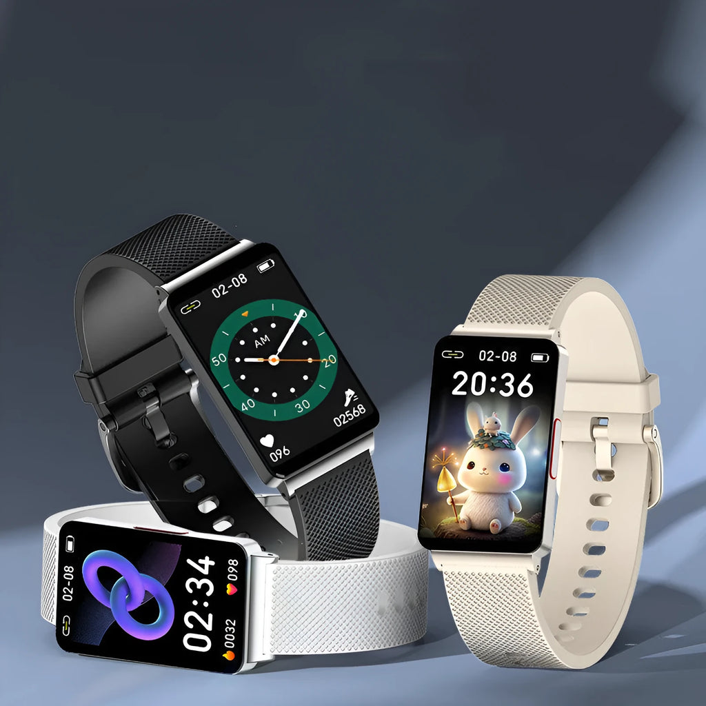 Blood Glucose EP08 Smart Bracelet in black, gold, or silver with touch screen and magnetic charging