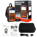 Foxwell NT510 orange and black automotive diagnostic tool with OBD2 cable