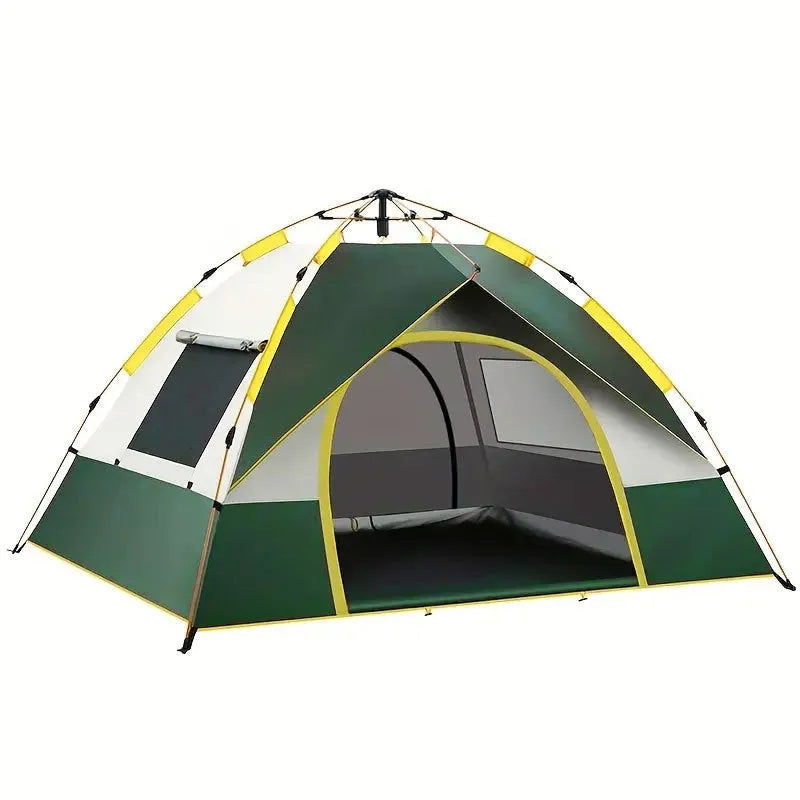 Dark green silver glue camping tent with automatic quick-open deployment for 3-4 people