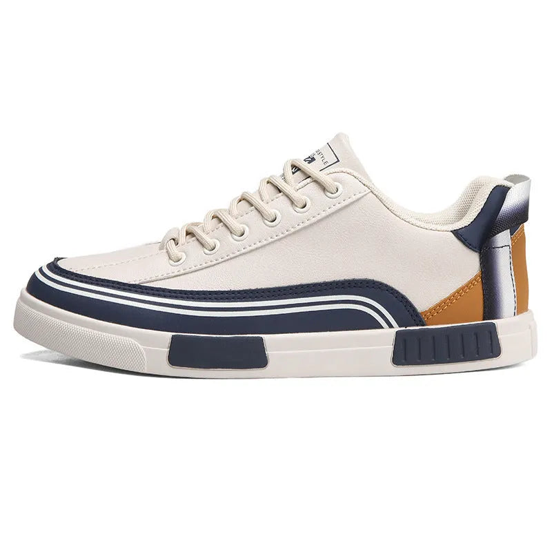 Men's beige, white and green canvas casual shoes with section mesh detail and round toe