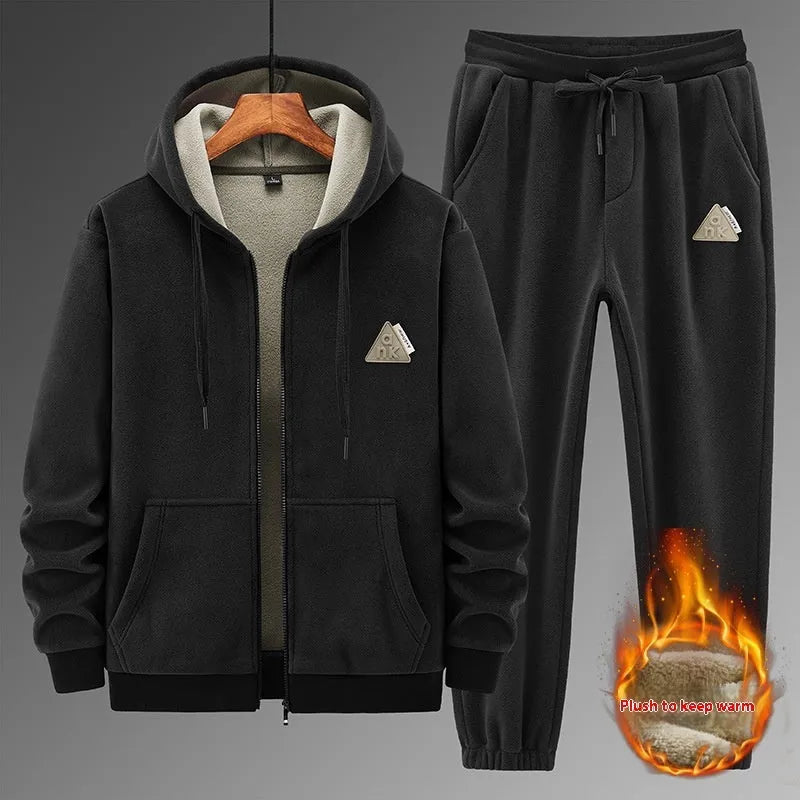 Casual sports suit with hooded sweater and trousers in grey, black, or brown