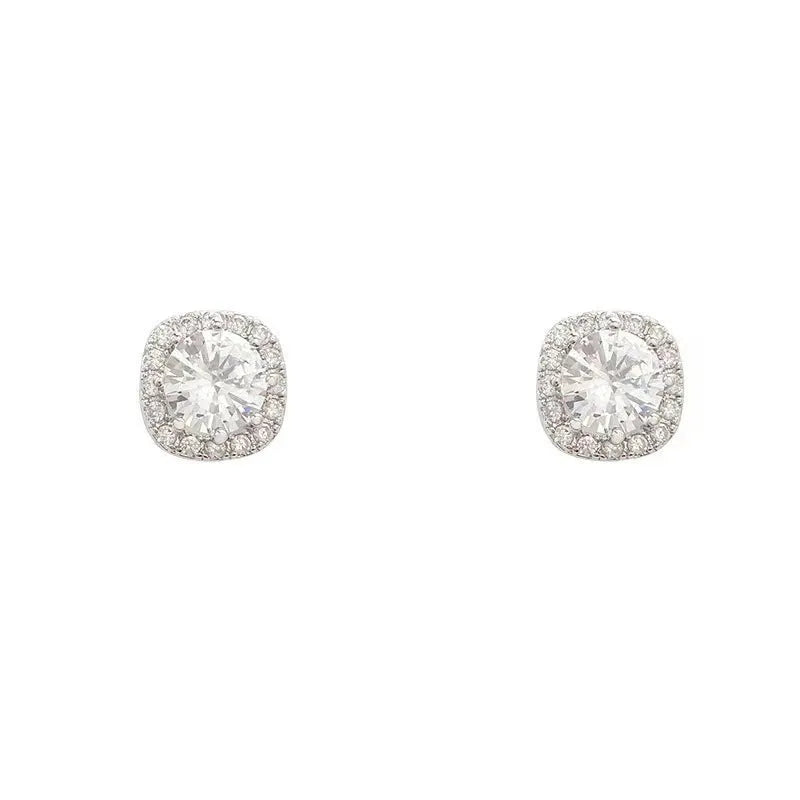 Women's square geometric diamond-effect earrings in silver and gold colour options