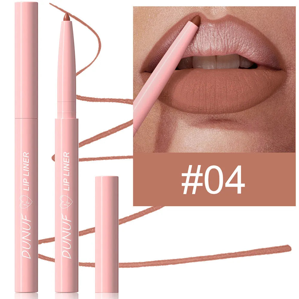 12 Colour Velvet Matte Lip Liner pencil showing range of nude, berry and brown shades.