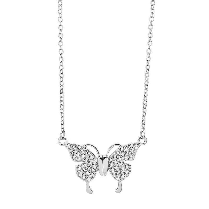 Women's butterfly charm clavicle necklace with twisted chain and magnetic closure in gold or silver titanium steel