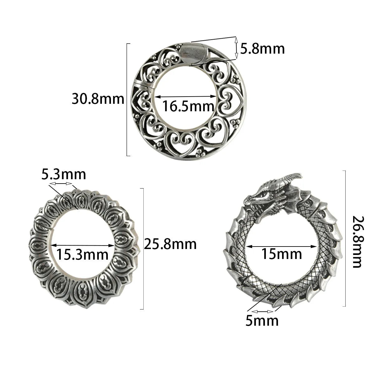 Pair of dragon motif alloy earrings with geometric hollow out design in antique silver colour